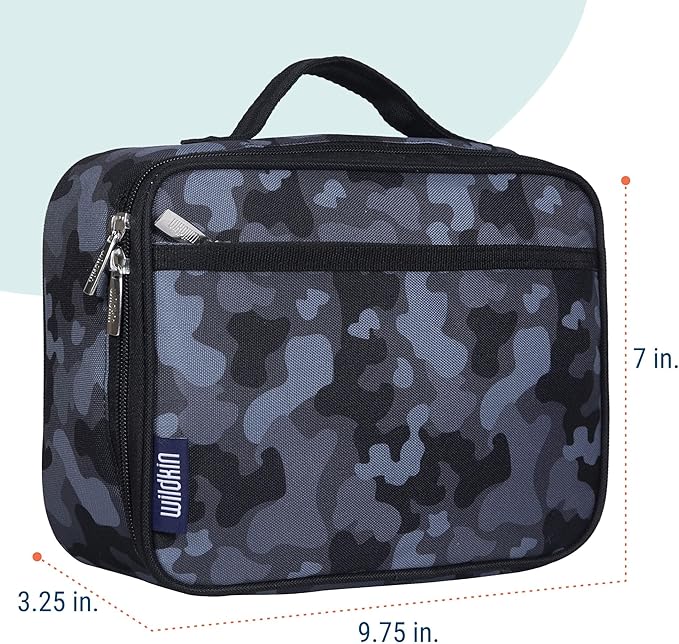 Wildkin Kids Insulated Lunch Box – Durable and Reusable for School & Travel - Black Camo