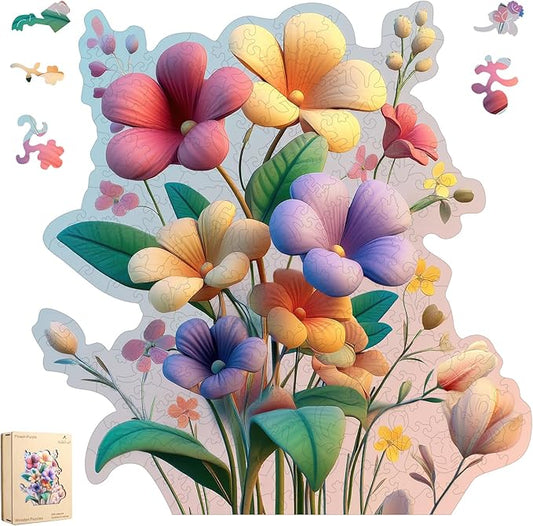 Ruikiyart Wooden Puzzles for Adults, 5MM 500 Pieces Flower Wooden Jigsaw Puzzles, Floral Puzzle Unique Shaped Gifts for Adults and Kids on Thanksgiving, Christmas Family Puzzle Games (16.5"*16.5")