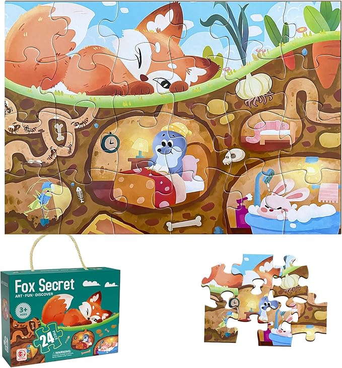 Jumbo Floor Puzzle for Kids,Large Jigsaw Puzzles 24 Piece for Kids Ages 3-5 (Fox Secret)