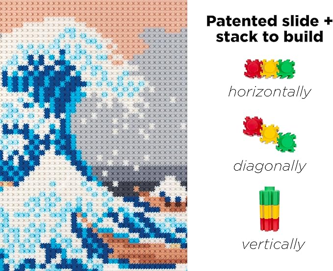 Pix Brix Pixel Art Puzzle Bricks - The Great Wave Off Kanagawa Pixel Puzzle, 4,187 Pieces - Patented Colorful Building Bricks to Recreate This Famous Print, Create Builds Without Water, Iron or Glue