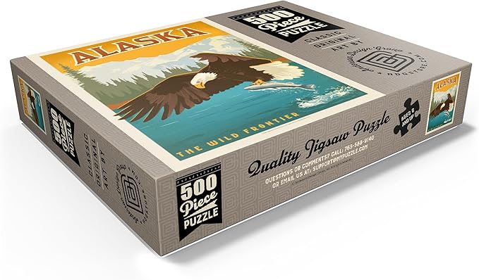 MyPuzzle Alaska: Eagle, Vintage Poster - Premium 500 Piece Jigsaw Puzzle for Adults