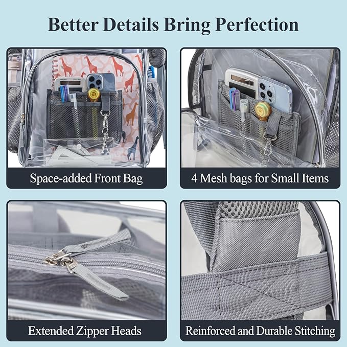 PACKISM Clear Backpack - 17 inch Heavy Duty Clear Backpacks for School, Large Transparent Bookbag for Students (Age 12+)