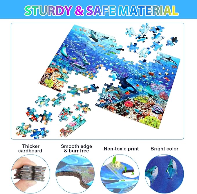 Puzzles for Kids Ages 4-8 6-8 8-10 Year Old - Underwater Scene - 100 Pieces Jigsaw Puzzle for Kids Learning Educational Puzzles for Boys Girls (with Sturdy Box)