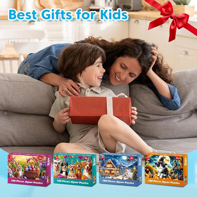 100 Piece Puzzles for Kids Ages 4-6, Holiday Birthdays Puzzles for Kids Ages 6-8, Large Jigsaw Puzzles for 4-8 Years Old, Educational Toys Gifts for 3-5 5-8 8-10 Years Old Boys Girls