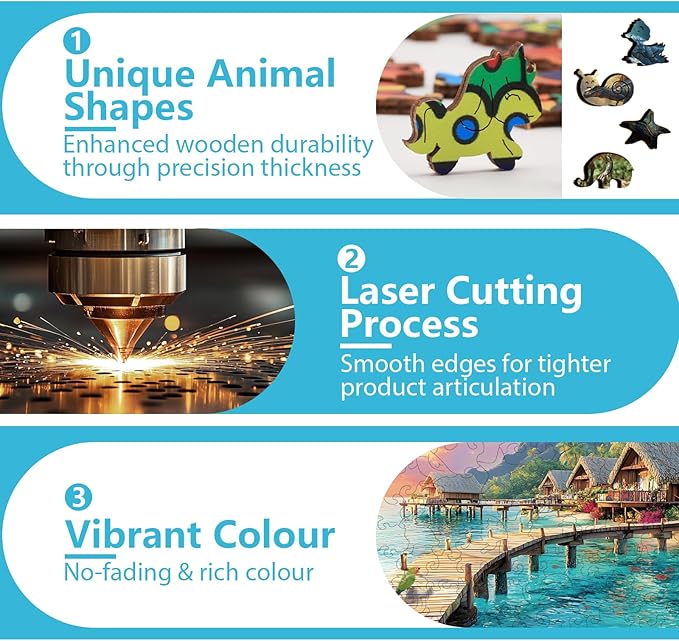 GLOBLELAND 300Pcs Tropical Oasis Wooden Jigsaw Puzzles for Adults 11.22x15.16inch Colorful Water City Wood Puzzles Holiday Birthday Gifts