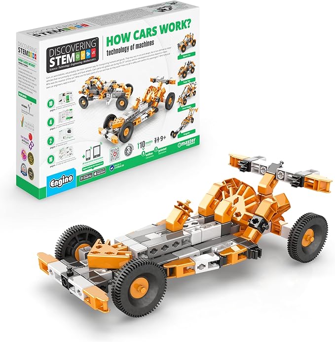 Engino STEM Toys, Technology of Machines- How Cars Work, Building Kit for Kids 9+, Educational Kit, Gifts for Boys & Girls, STEM Engineering Toys (10 Model Options)