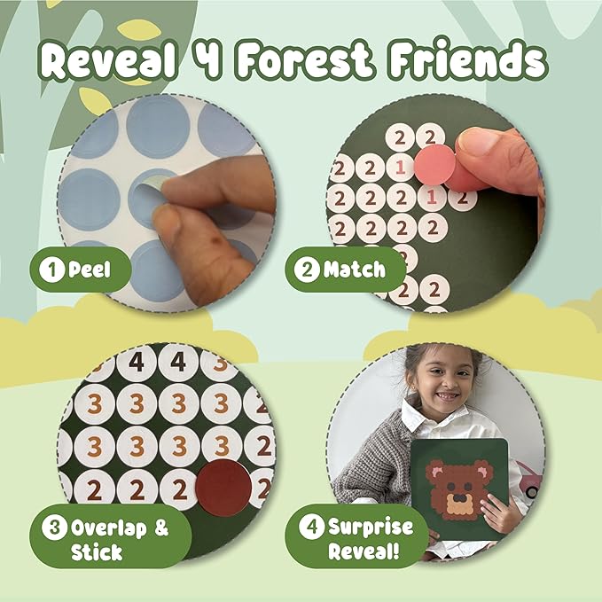 BINCA Dotties Dot Art Activity Kit, 750+ Stickers, Forest Animals Mess-Free Activities, DIY Dot Sticker Art for Toddlers, Kids Travel Activities, Craft Kits & Gifts for Boys & Girls Ages 4,5,6,7