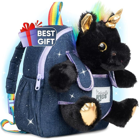 Naturally KIDS Black Unicorn, Gifts for 2 Year Old Girls, Gifts for 3 Year Old Girl, Toddler Unicorn Backpack