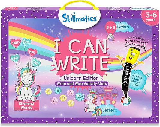 Skillmatics I Can Write Unicorns - Reusable Preschool Learning Activities, Educational Toy and Game, Back to School Supplies, Gifts for Students, Kids, Toddlers Ages 3, 4, 5, 6