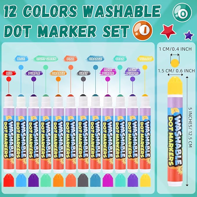 Crtiin 72 Pack Dot Markers Bulk, 12 Colors Washable Dot Markers for Toddlers Art, Children Painting Crafts, Bingo Daubers Supplies for Kids Preschool Children, Non Toxic Water-based Bingo Daubers