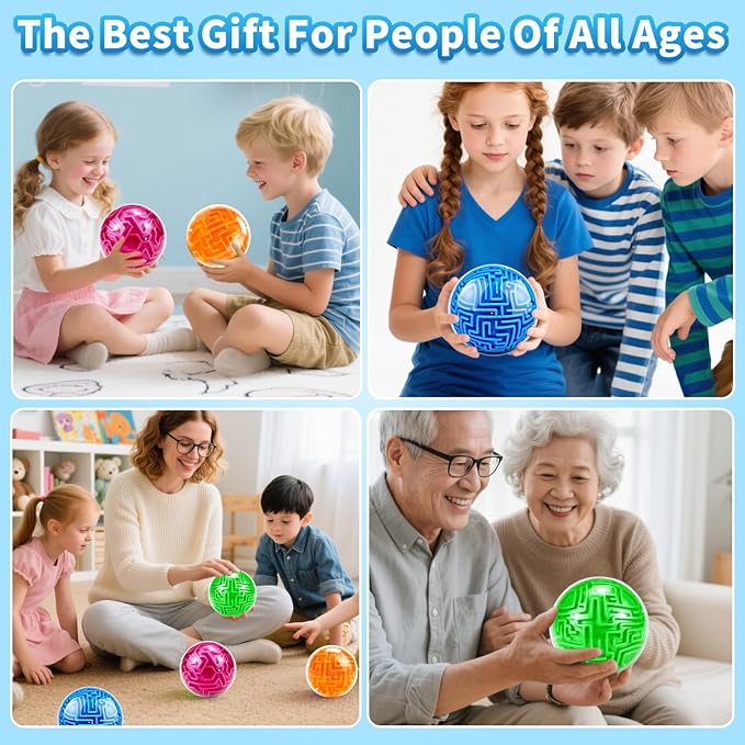 Hymaz 4 Pack 3D Puzzle Maze Ball, Magic Brain Teaser Puzzles Maze Game for Adults & Kids, Memory Sequential Gravity Cube Balls Educational Toys Family Play- Easy & Medium & Hard Challenges