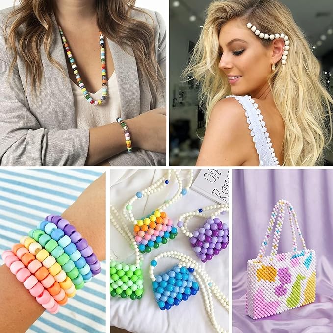 LIS HEGENSA Pony Beads Bulk,Kandi Beads for Necklace Jewelry Making Hair Braiding,Bracelets Making Kits,Hair Bead,Bracelet Plastic Bead for Crafts Braids Girls(48 Color,2200PCS)