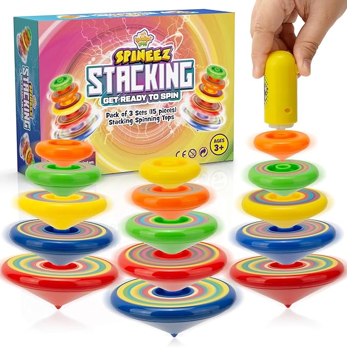 IPIDIPI TOYS Spineez Stacking Spinning Tops for Kids – Set of 3, 15-Piece UFO Spinner Toys – Ideal Birthday Party Favors, Goodie Bag Stuffers, School Prizes, Classroom Rewards for Boys & Girls