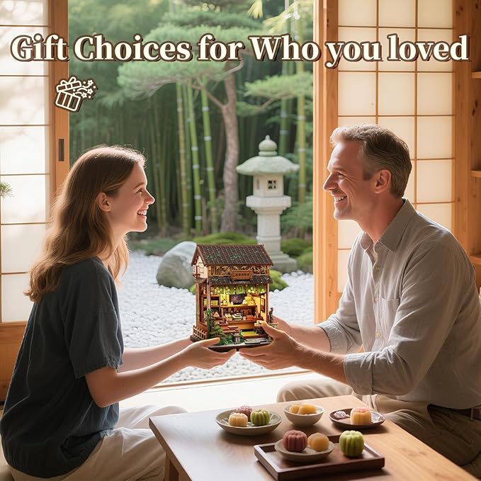 Fsolis Book Nook Kit - DIY Miniature House Kit for Adults Mini House Tiny 3D Puzzles for Bookshelf Diorama Decor Gifts for Women Teenagers Puzzle Lovers (Japanese Sweets Shop)