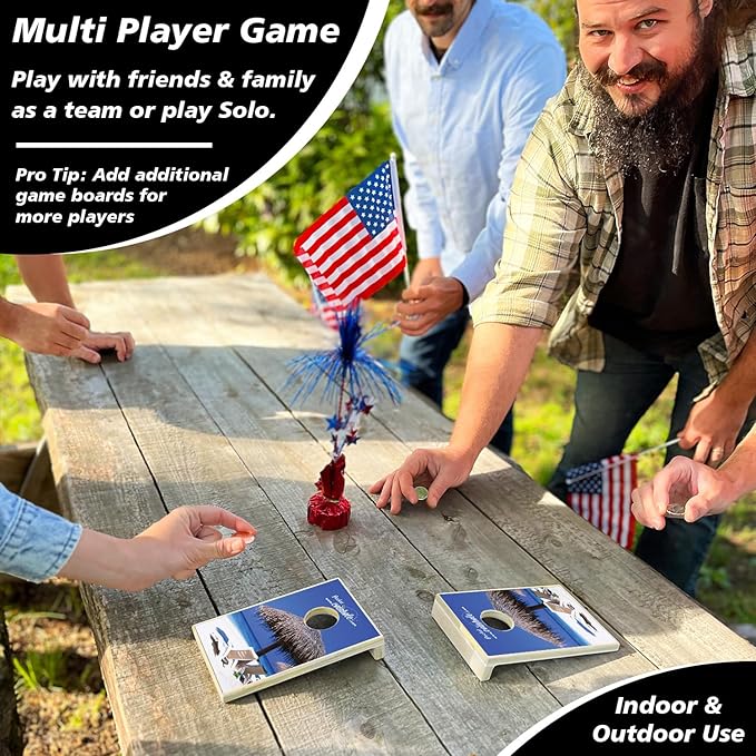 Coinhole Desktop Coin Bouncing Party Game Set | Tabletop Cornhole Board Game | Small Cornhole Travel Game Includes Coins