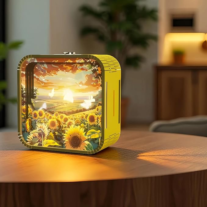3D Wooden Puzzle Night Light,DIY Craft for Adults with Touch Night Light, Chrismas, New Year, for Teen, Desk Decor for DIY Puzzle Lovers, Men and Women (Sunflower)
