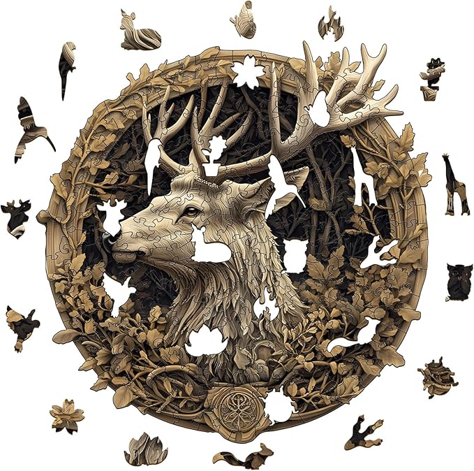 Wooden Puzzles for Adults, 3D Vision Effect Deer Wooden Jigsaw Puzzles Unique Shape Advanced Wood Puzzle Adult, Fathers Flat Puzzle Birthday Gift Family Game (8.5 * 8.3in 100pcs)