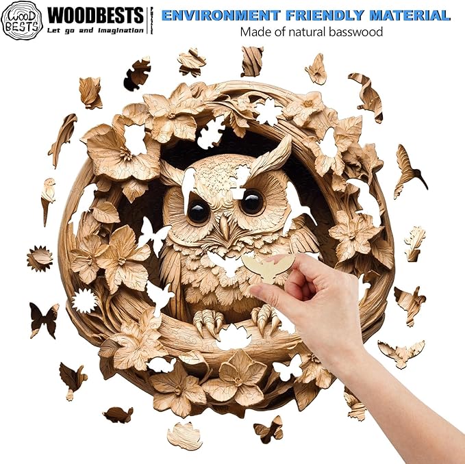 WOODBESTS Wooden Puzzles for Adults, 3D Owl Wood Puzzles Adult(300 Pieces, L, 13.4 * 13.4in), Unique Shape Wooden Animal Jigsaw Puzzles, Birthday Gifts for Adults Family Game
