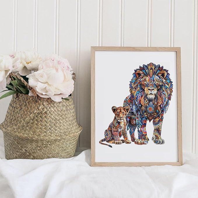 Ruikiyart Wooden Puzzles for Adults, 5MM 500 Pieces Lion Family Wooden Jigsaw Puzzles, Animal Unique Shaped Puzzle Gifts for Adults and Kids on Thanksgiving, Christmas (15.9'' x 19.3'')