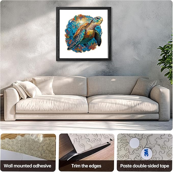 Wooden Puzzle,Coral Sea Turtle Jigsaw Puzzles 300 Piece,Fun Challenging Puzzles Family Game Gift,Unique Shape Puzzles for Adults 14.9 x 14.9 Inch