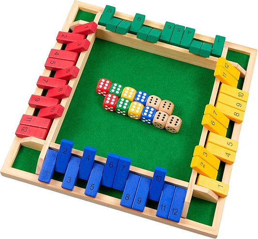 14 inches Shut The Box Dice Game, 2-4 Player Upgraded 12 Numbers Wooden Board Table Math Games for Adults and Kids, 12 Dices Classics Tabletop Version Games for Classroom,Home,Party or Pub