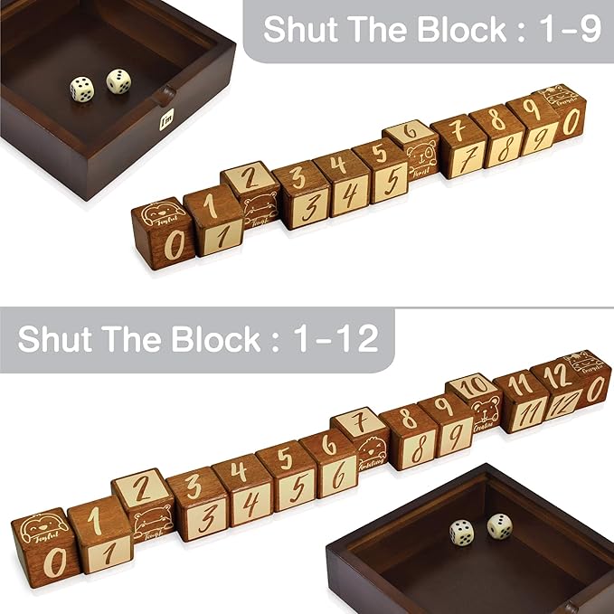 Super SIX : Wooden Multi Board Game: Tic Tac Toe + Shut The Block + 15 Number Sliding Puzzles for Kids and Family