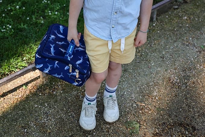 Yumbox Kids Lunch Bag, Holds Lunch Box and Water Bottle, 3 Ways to Carry, Zip Closure, Inside Zipper Netting, Wipe Clean Fabric with EVA lining for extra insulation (Shark)