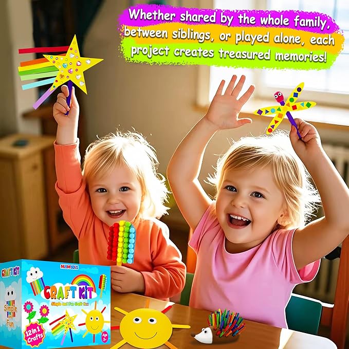 MHMYDIS First Craft Kit for Kids - 12 in 1 No Mess Creative Arts and Crafts kit for Kids Ages 4-8 - Toddler Crafts Kit Supplies - Gifts for Girls and Boys 3 4 5 6 7 8 Year Old
