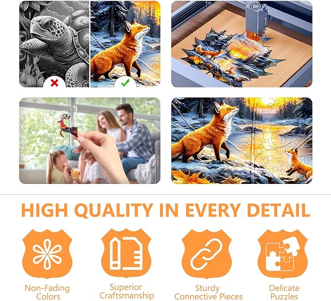 Wooden Puzzles for Adults, Winter Fox Wooden Jigsaw Puzzle for Adults, Magical Forest Wood Puzzles Adult, Unique Animal Shape, Fun Gifts for Friends & Family, Home Decor(S-8.5 * 8.4in-95 pcs)