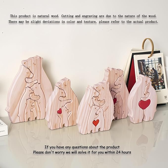 Custom Wooden Bears Family Puzzle with 2-8 Family Name - Family Decor for Mom Unique Wooden Decor Gift for Mom and Dad Mother's Day Father's Day Jigsaw Puzzles (Bear Jigsaw Puzzle)