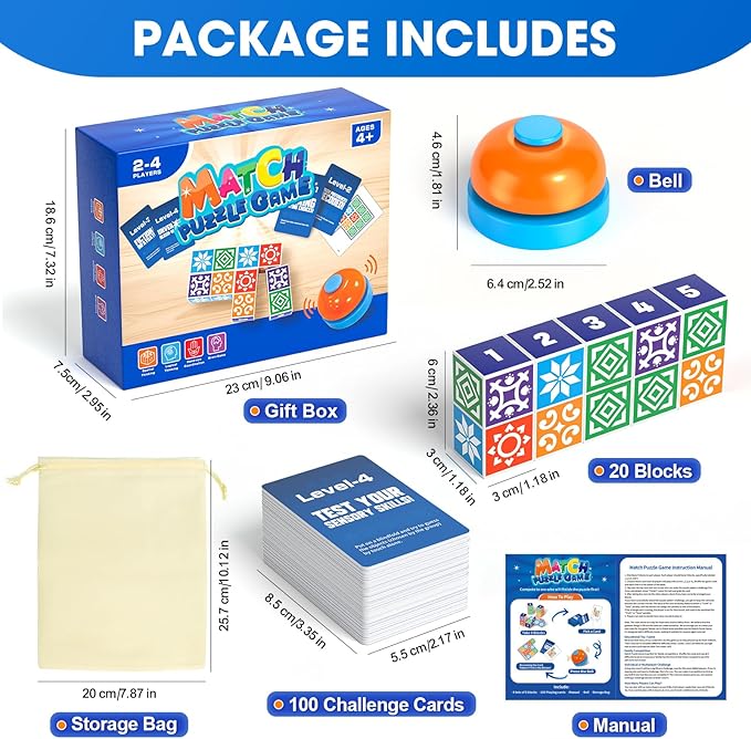 Matching Board Game, Family Puzzle Board Games for Adults & Children, Block Puzzle Games with Bell for Kids Ages 4+, Birthday Gifts Toys Travel & Party Boards Game for Family Night