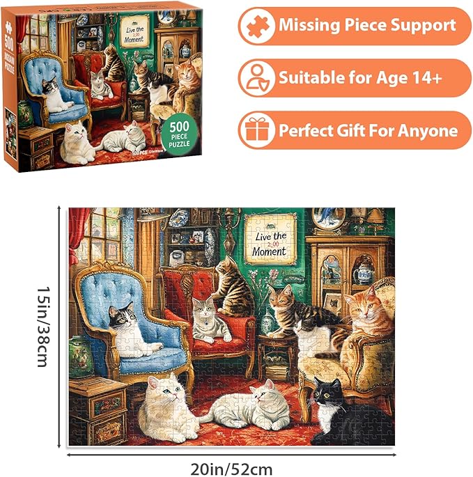 500 Pieces Puzzle for Adults,Cats Home Puzzle, Recycled Cardboard Animals Jigsaw Puzzles 500 Pieces,Challenging Puzzles Game Home Decor Birthday Party Gift Toy for Adults Kids Seniors 20.5 * 15 in