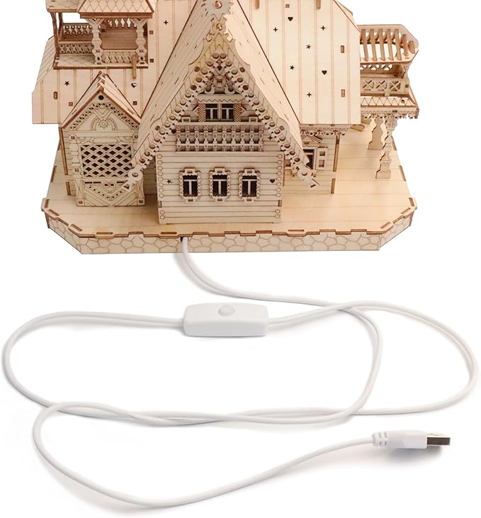 Vintage Villa 3D Wooden Puzzle,Building Kits for Adults and Teens,Educational Brain Teaser Assembly Model with LED Lights,Skill Building and Creative Fun