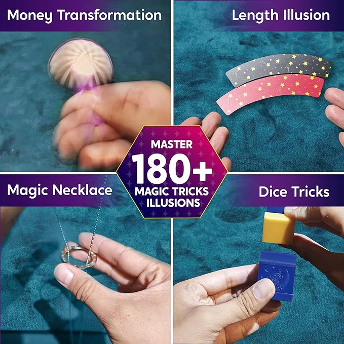Klever Kits 180+ Magic Set- My First Magic Trick Kit- Amazing Magician Toy with Step-by-Step Video Lessons, for Kids Aged 6+ Easy Tricks of Wand and Illusion Cards