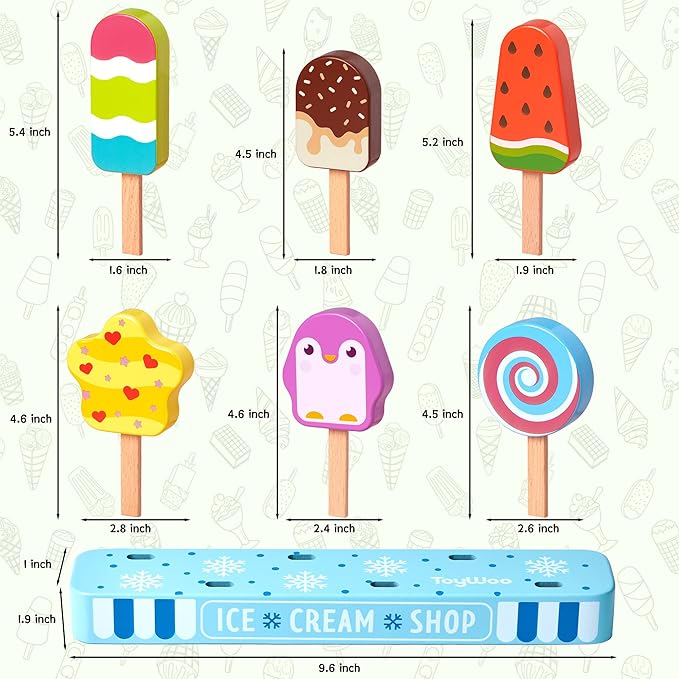 Wooden Ice Cream Toy for Kids, Toddlers Ice Lolly Pops Pretend Play Food Toys Ice Cream Shop Playset Gifts for Kids Age 3 4 5 6 Years Old