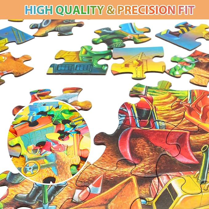 Jigsaw Puzzles for Kids Ages 3-5, 4-8, 6-8 Boys Girls - 60 Piece Construction Site - Large Piece Children Floor Jigsaw Puzzles - Science Educational Toys for 3 4 5 6 7 8 Years Old