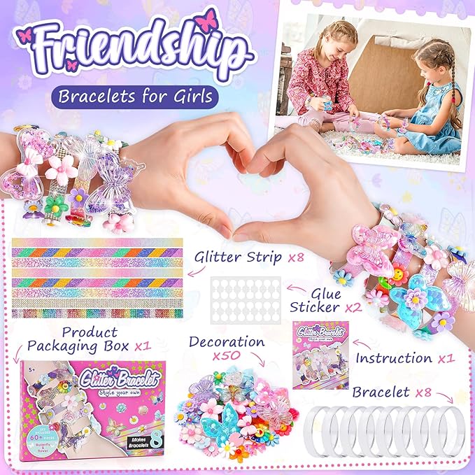 Friendship Bracelet Making Kit for Girls, 5-12 Year Old Girl Birthday Gifts, Arts and Crafts Kits for Kids, Girls Toys Age 5 6 7 8 9 10 Years Old, Kid Jewelry Making Kit with Charm (Butterfly&Flower)