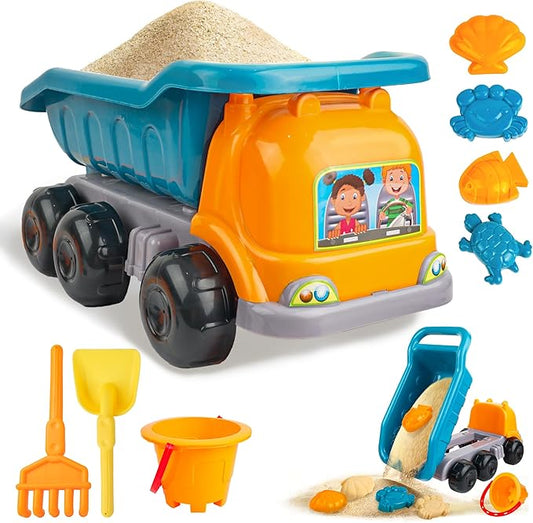 SMILESSKIDD Beach Toys for Toddlers 1-3, Kids Sand Toys Set with Beach Dump Truck, Sand Truck, Shovels, Molds - Outdoor Sandbox Play for Toddlers