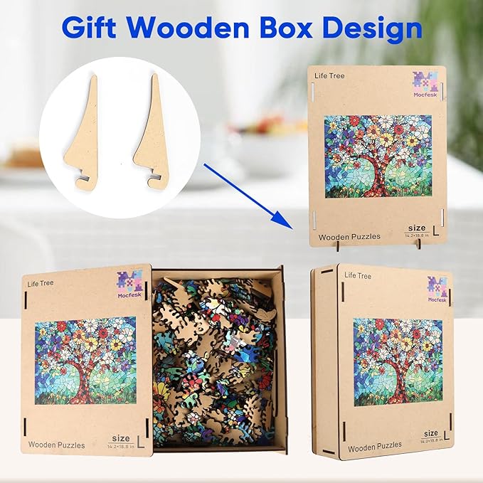 Wooden Puzzles for Adults, Tree of Life Puzzles 500 Pieces, Unique Shaped Stained Glass Jigsaw Puzzles for Adults and Kids, Birthday Gifts Fun Challenge Family Game 14.2'' x 18.8''