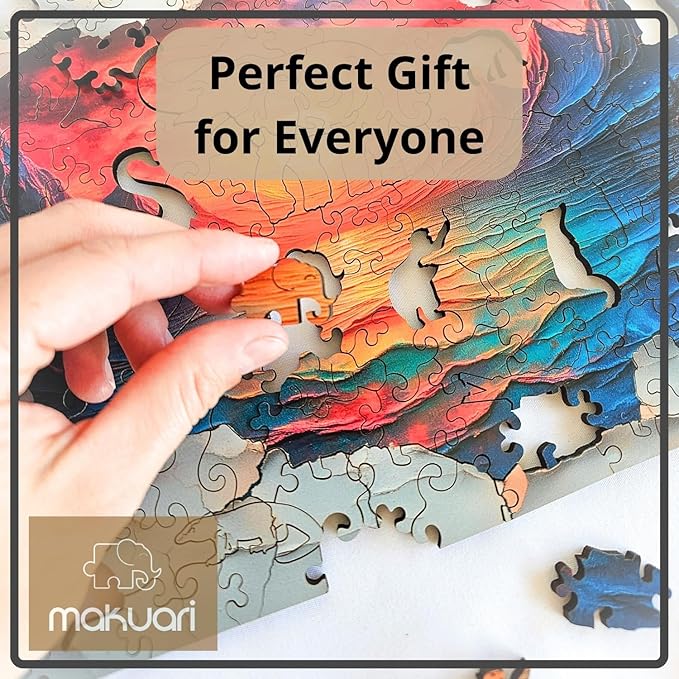 Wooden Puzzle for Adults, Jigsaw, Fantastic Sunset, Rainbow Lines, Thickness 5mm, Gift, Unique Shape Best Gift for Adults Kids, Family Game (200 Pieces)