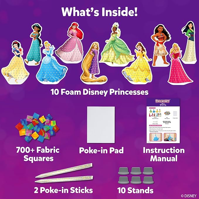 Skillmatics Poke-in Art - Disney Princesses, Mess-Free Fun for Kids, DIY Wood Craft Kits, Creative Activity, Gifts for Girls Ages 4, 5, 6, 7, 8, 9, Includes Cinderella, Ariel, Moana, Rapunzel & More