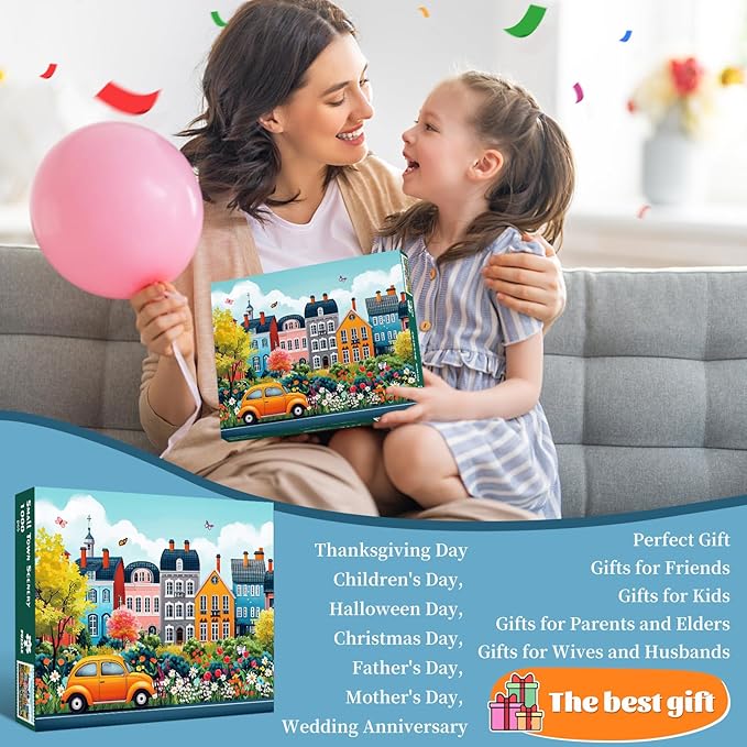 1000 Piece Puzzle for Adults, Small Town Scenery Jigsaw Puzzle, Impossible Puzzles Game, Interlock Perfectly No Dust, Home Decoration Puzzle, Gift for Friends Parents Kids Couples