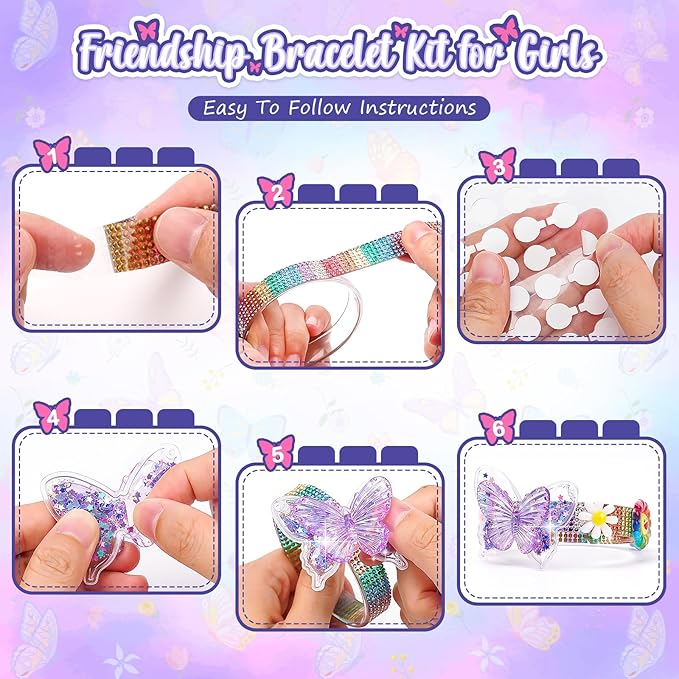 Friendship Bracelet Making Kit for Girls, 5-12 Year Old Girl Birthday Gifts, Arts and Crafts Kits for Kids, Girls Toys Age 5 6 7 8 9 10 Years Old, Kid Jewelry Making Kit with Charm (Butterfly&Flower)