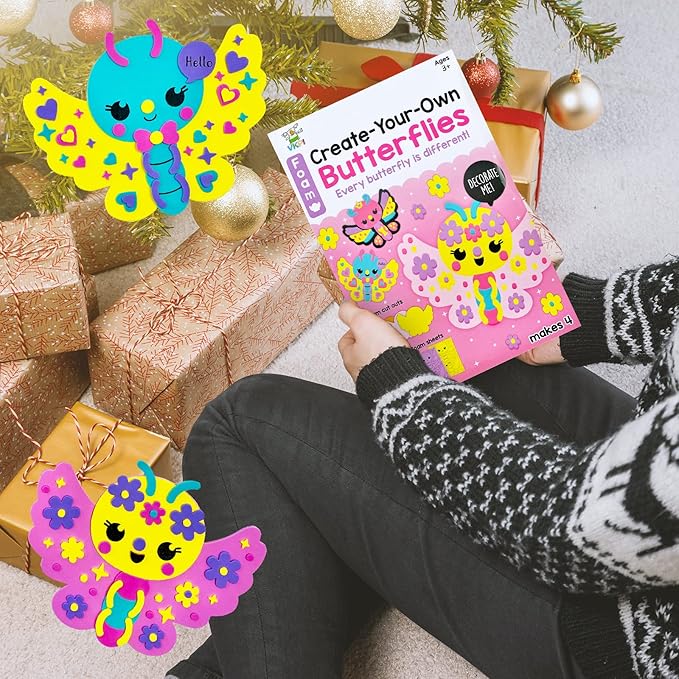 VKPI 4 Pieces EVA Foam Art Crafts Gift Kit, Creative Make Your Own Butterflies, Cartoon Paper Craft Projects for Kids Ages 4+ Toddler, Preschool Learning Toy for Birthday Party Favor Supplies