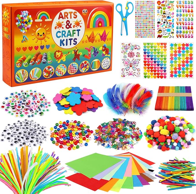 DOITEM Pipe Cleaners Craft Supplies, 1800Pcs Arts and Crafts Supplies DIY School Craft Project Including Pipe Cleaner Pom Poms Craft Kits for Kids Over 8 Years Old
