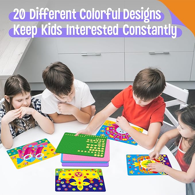 Foam Sticker Art Activity, 10 Princess & Castle Art Board with 1660 Foam Stickers in 10 Colors, Funny DIY Activity Creative Craft Kits Travel Game for Kids, Boys & Girls