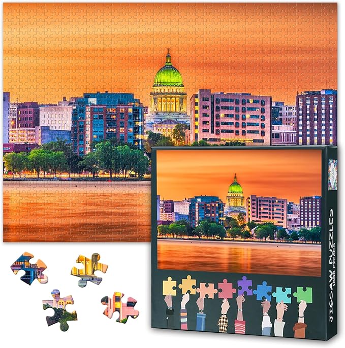 Madison Skyline Puzzles for Adults 1000 Pieces - Hard Difficult Challenging Family Puzzle, 27.5x19.7 Inch Jigsaw Puzzles Wisconsin Landscape, Puzzle Game for Women Home Decoration Gift