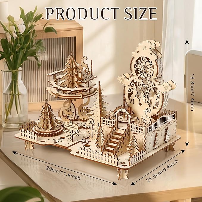 3D Wooden Puzzle for Adults, DIY Christmas Amusement Park Model, Creative Assembly Model Building for Adults, DIY Assembly Puzzle, Woodcraft Kit for Christmas Day