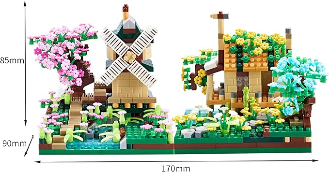 Sakura Tree House Plant Micro Block Building Set,Friendship Windmill Model Construction Set,1200 PCS for Adults and Kid