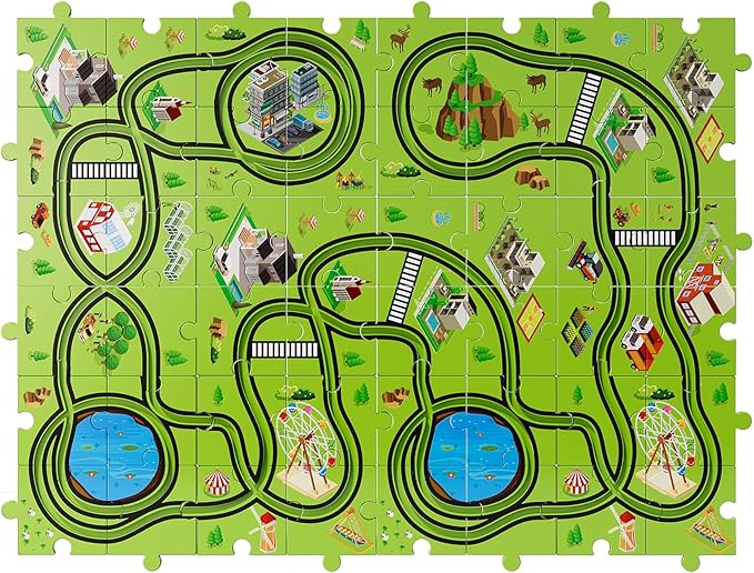 Bennol Toddler Toys Gifts for 2 3 4 5 Year Old Boys, 56 Jigsaw Puzzle Race Track Car Set for Kids Boys Toddlers 1-3 2-4 3-5 4-6, Puzzle Tracks Car Toys Gifts for 2 3 4 5 Year Old Boy Kid